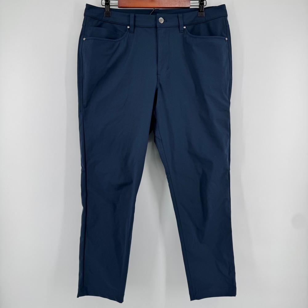 Lululemon ABC Pant Slim Mens 34x28 Navy Blue Warpstreme Trousers